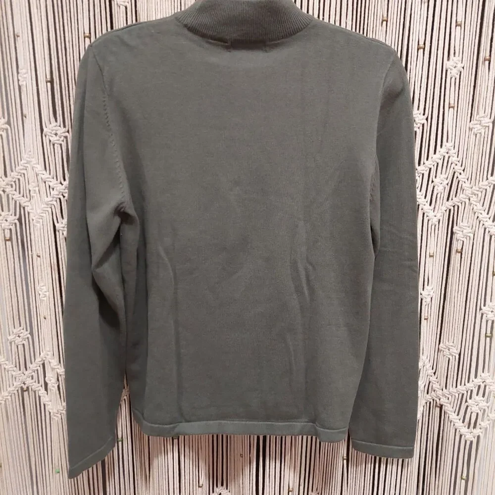Orvis Cotton Cashmere Olive Green Knit Sweater Mock Neck Pullover